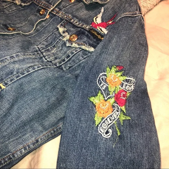 Lucky Brand Denim True Love is Forever Tattoo Jacket Medium - Picture 11 of 16